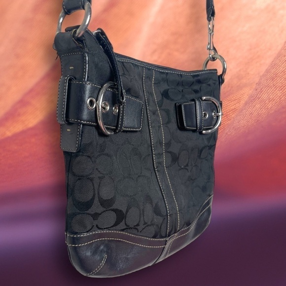 Authentic Coach Signature Black Jacquard Duffle Shoulder Bag - Picture 12 of 16